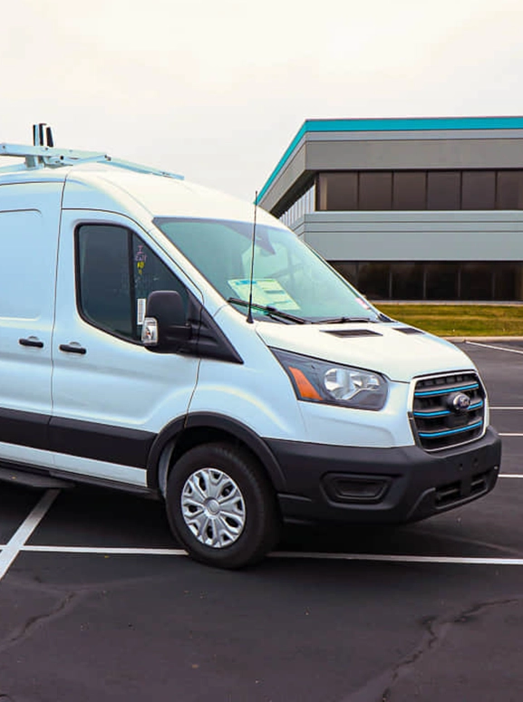 front view of an electric transit bus in white in Sacramento