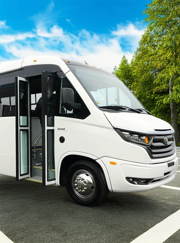 white hotel shuttle bus